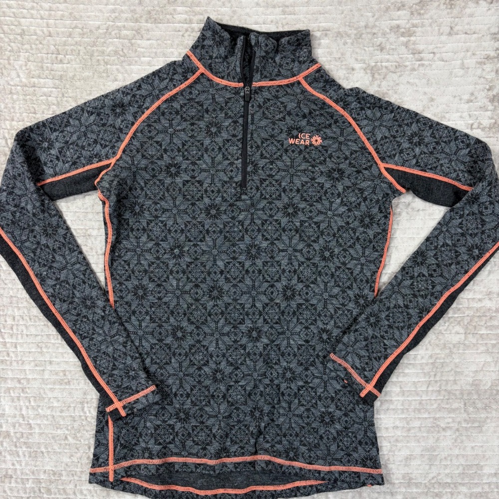 Icewear Women Base Layer Set Grey Orange Nordic Snowflake Quarter Zip Leggings S - Picture 2 of 16
